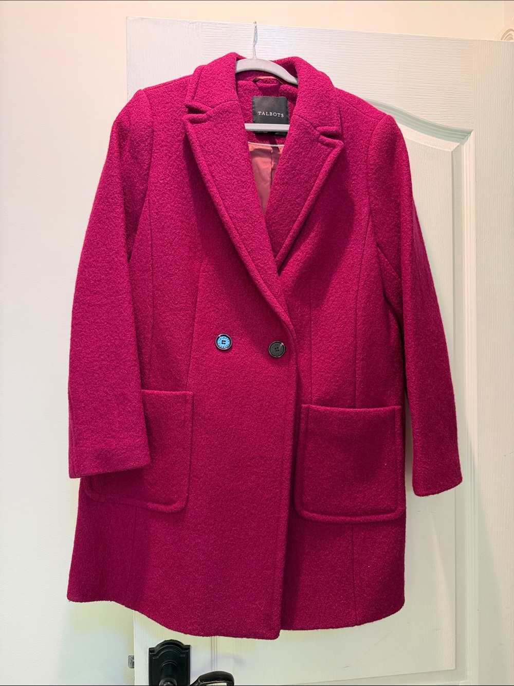 Talbots Fuchsia Double-Breasted Wool-Blend Pea Coat
